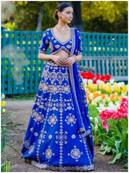 Royal blue lengha with designer blouse